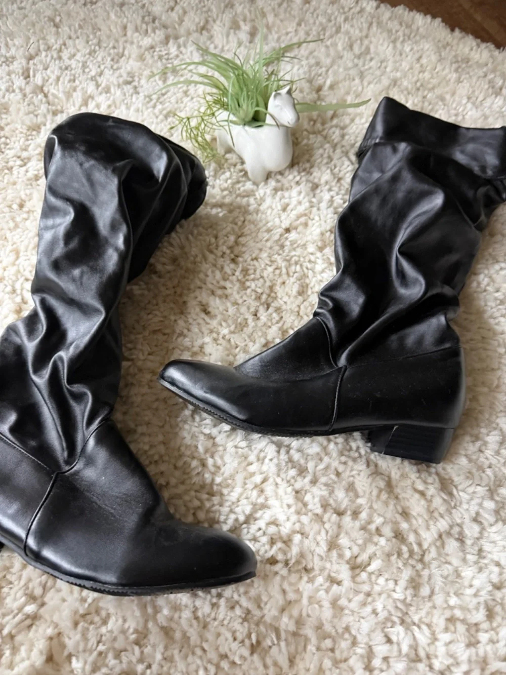 Women's cute Black Over-the-Knee Slouch Boots — Classic Low Heel slouch shaft fo
